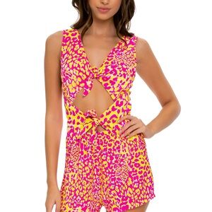 Luli Fama Vibrant Pink and Yellow Cheetah Cutout Romper